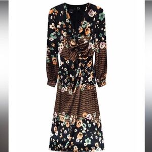 Pinko Black and Brown Floral Long Sleeve Dress